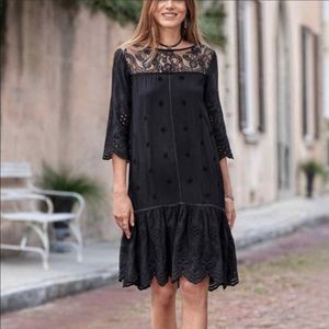 Black Sundance Nadine Drop Waist Lace Eyelet Midi Dress - XS